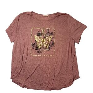 Exclusive One Butterfly Floral Graphic Print Tunic Top Rose Pink Women's Sz 2XL